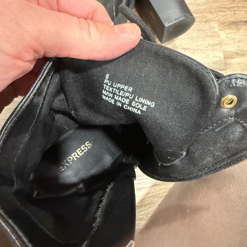 Express Size 6 Black Lace Up Booties Block Heel Gold Hardware - Picture 6 of 6